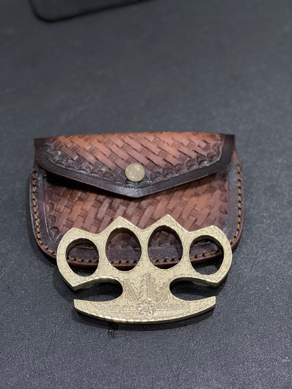 Brass Knuckles – Solid Brass with Leather Belt Case | Handmade Self-Defense Gear
