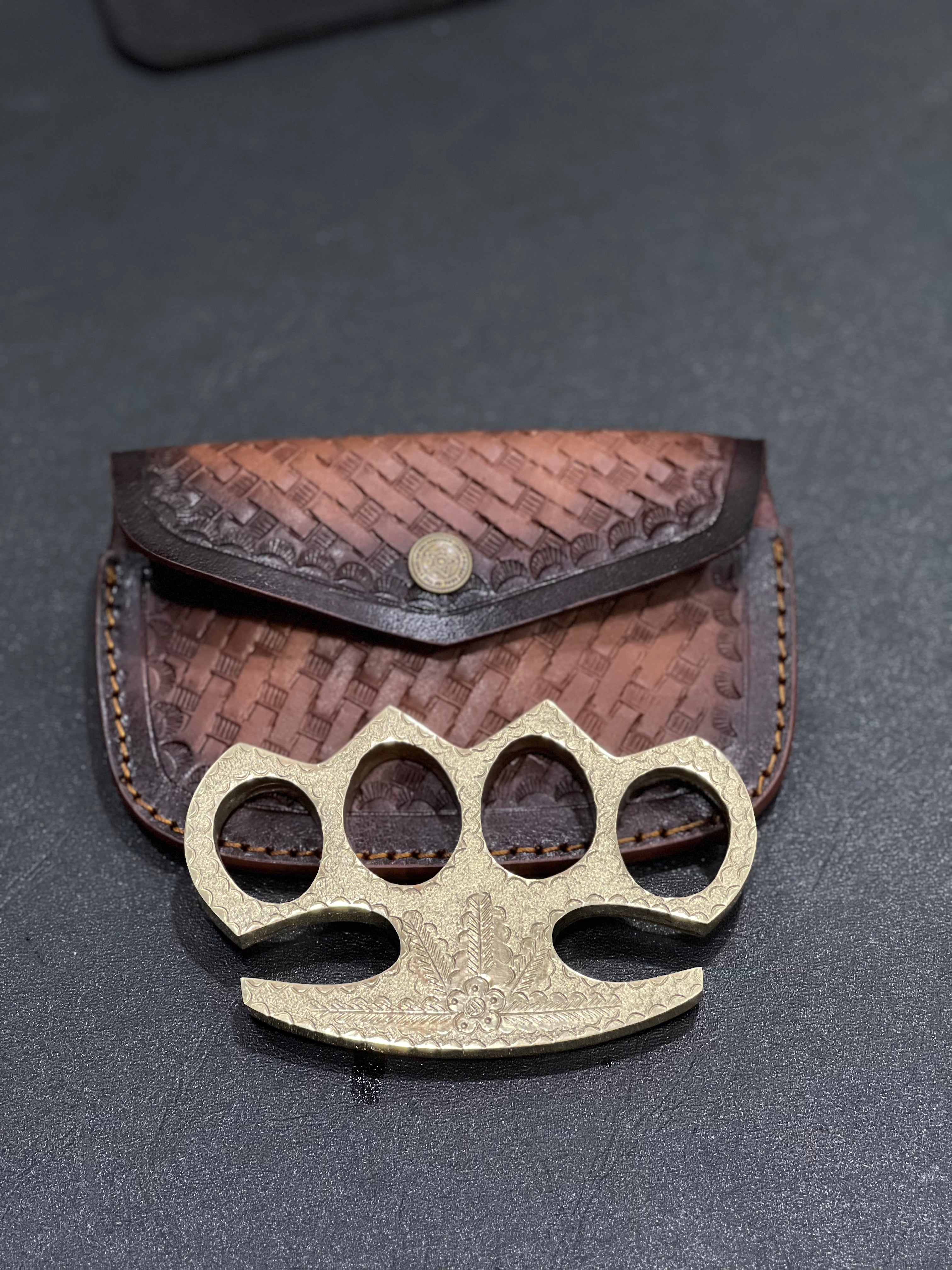 Brass Knuckles – Solid Brass with Leather Belt Case | Handmade Self-Defense Gear