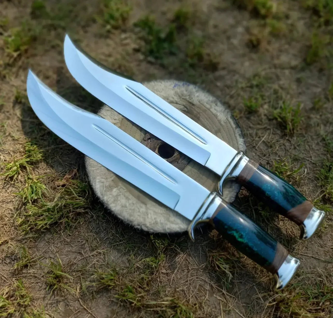 Crocodile Dundee Bowie Knife by Paul Hogan | Custom 16-Inch 440C Steel Blade with Olive Wood and Resin Handle, Steel Guard, and Leather Sheath