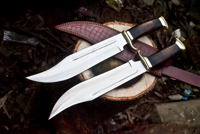 Crocodile Dundee Bowie Knife by Paul Hogan | Custom 16-Inch 440C Steel Blade with Leather and Buffalo Horn Handle, Brass Guard, and Leather Sheath