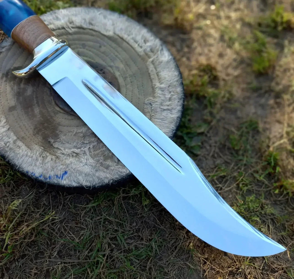 Crocodile Dundee Bowie Knife by Paul Hogan | Custom 16-Inch 440C Steel Blade with Olive Wood and Resin Handle, Steel Guard, and Leather Sheath