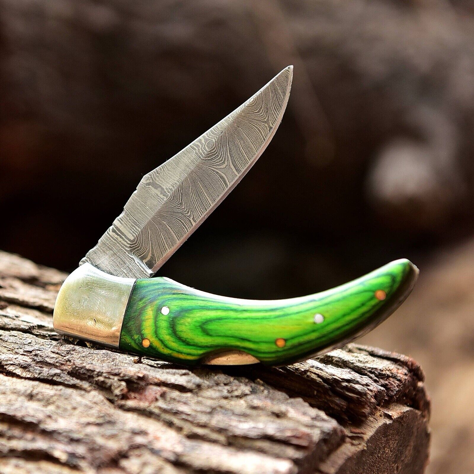 Best Handmade Damascus Pocket Knife – 4" Rosewood EDC with Belt Loop Leather Case