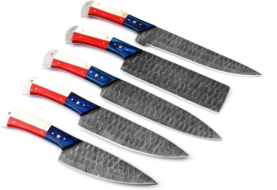 Premium Custom Handmade Damascus Knife Set - Camel Bone & Pakkawood
