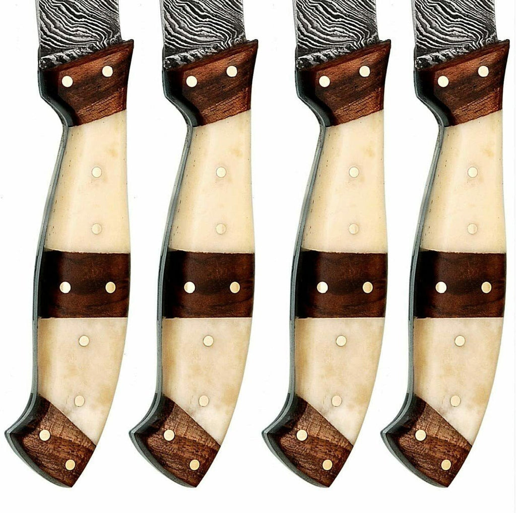 Custom Handmade Damascus Steel Knife Set – Bone & Rosewood | Holiday Chef Collection