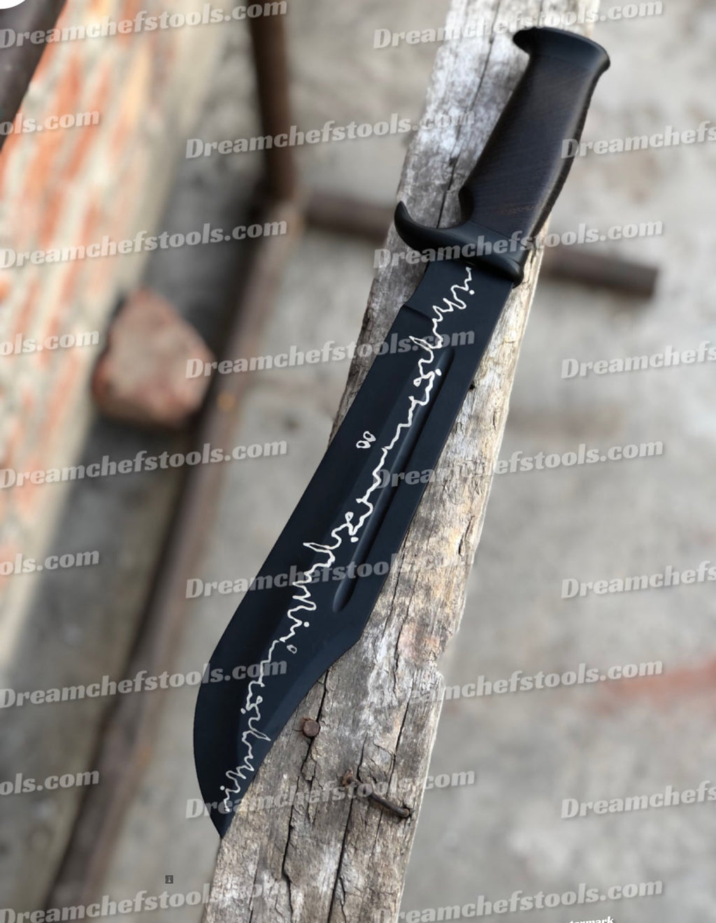 Custom Acid Etched D2 Steel Bowie Knife | Rosewood Handle with Steel Guard & Leather Sheath