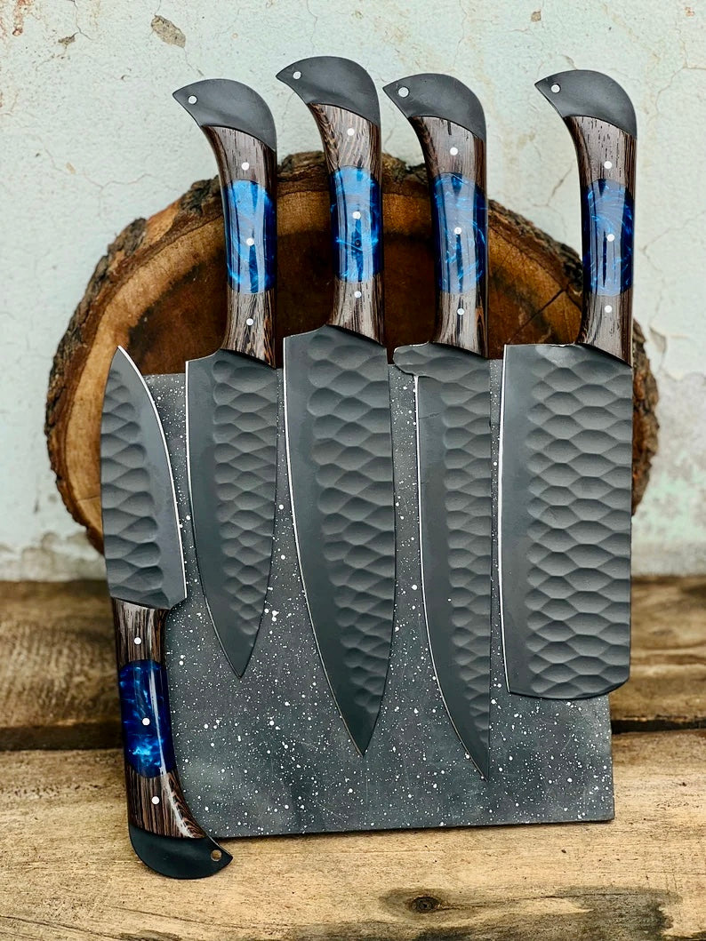 Premium Knife Set for Sale – 8" Handmade Damascus Steel Blade with Wenge Wood Resin Handle
