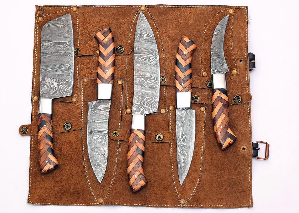 Custom Handmade Damascus Chef Knife Set - 8” to 13” Blades