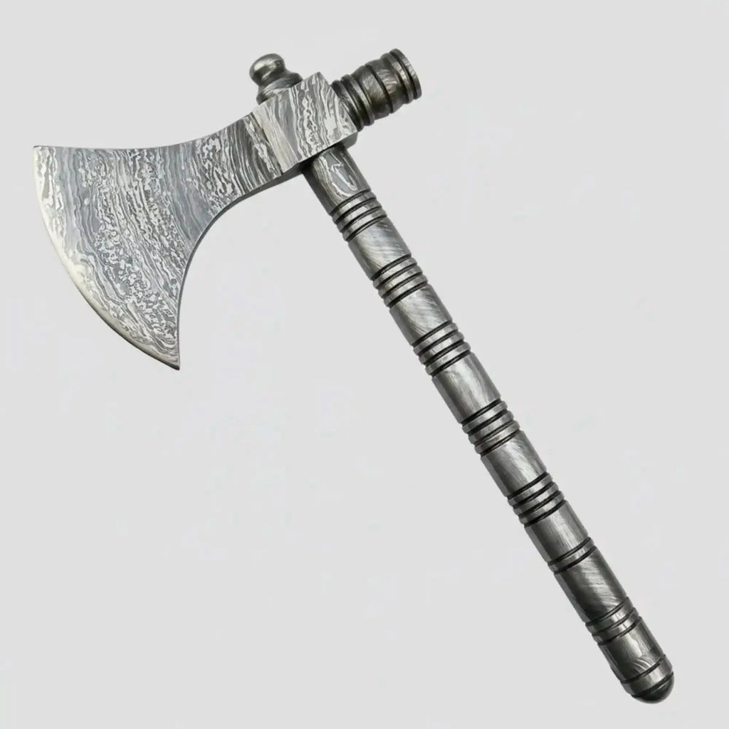 Damascus Steel Tabar Style Hand Axe with Crescent Edge and Spike | JW SteelCrafts