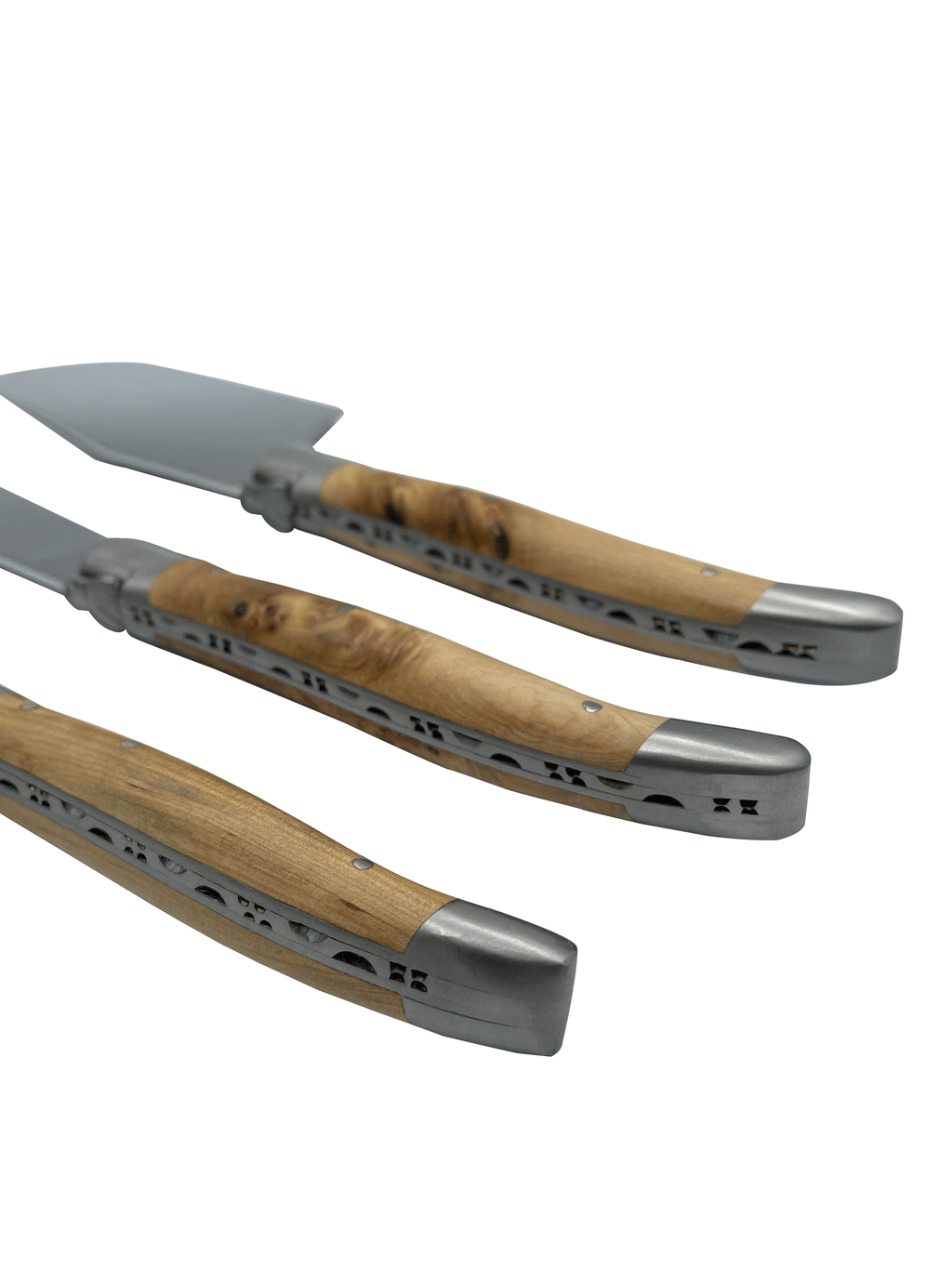 Laguiole en Aubrac Handcrafted 3-Piece Cheese Knife Set with Juniper Wood Handles