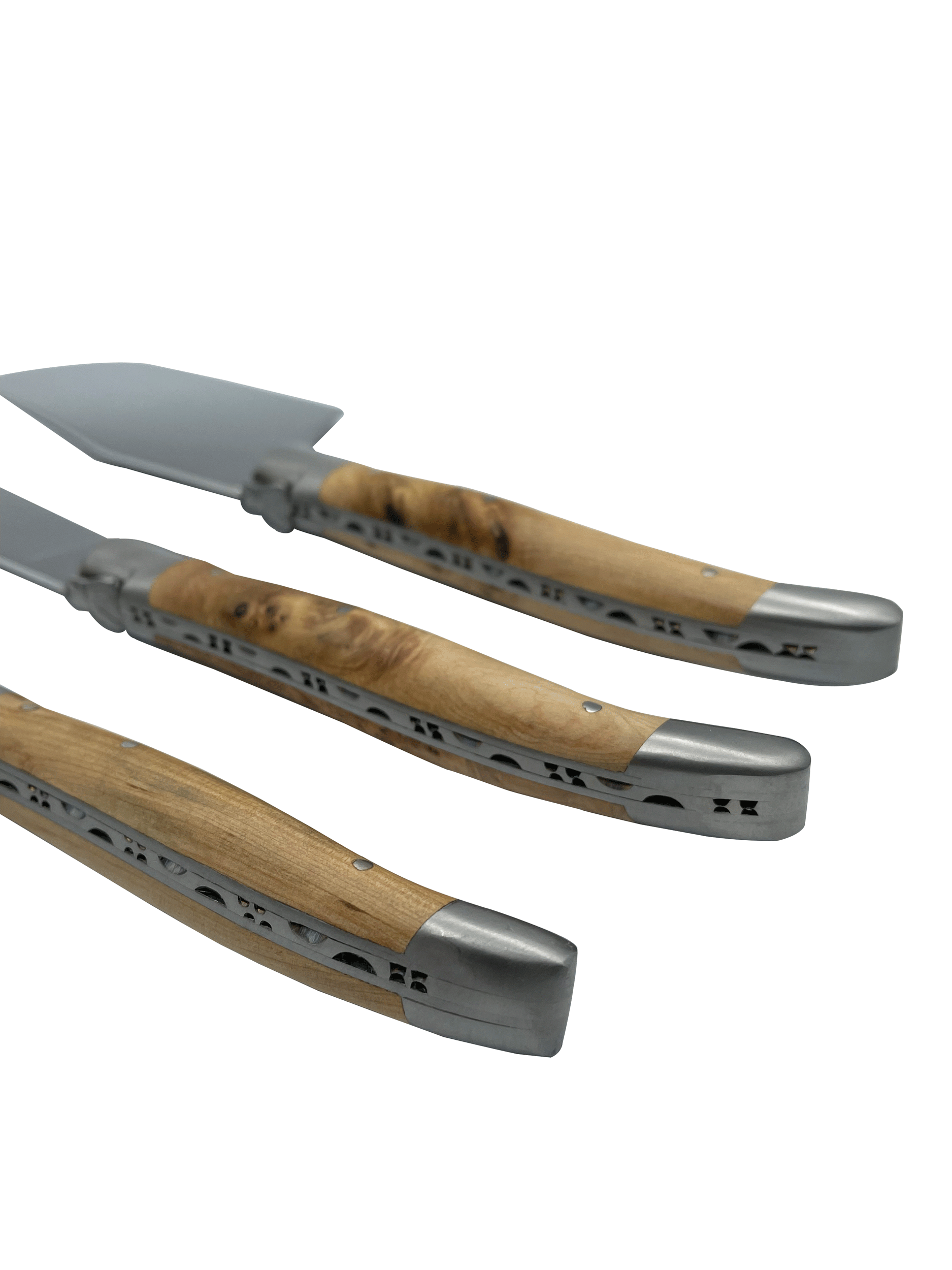 Laguiole en Aubrac Handcrafted 3-Piece Cheese Knife Set with Juniper Wood Handles