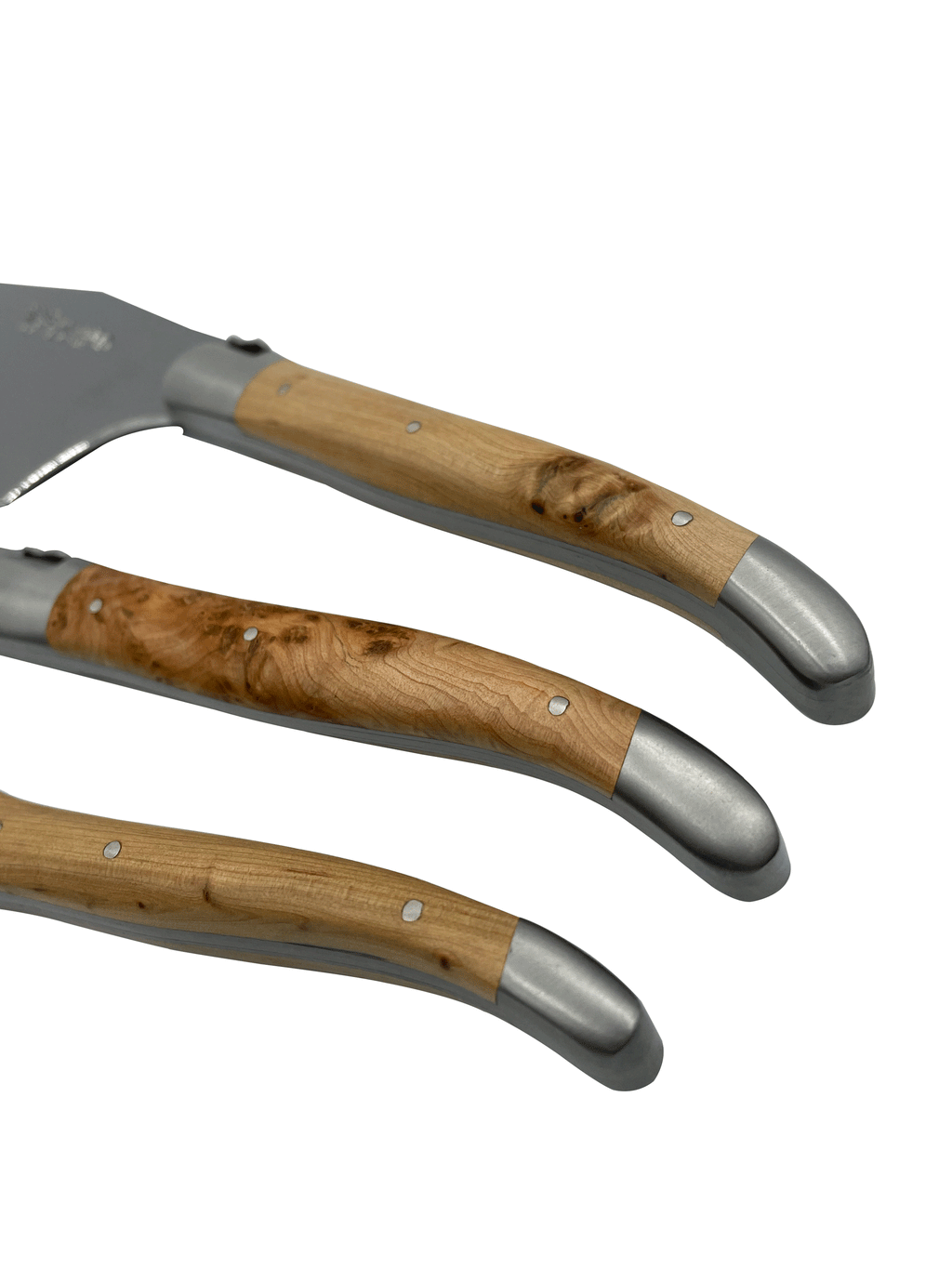 Laguiole en Aubrac Handcrafted 3-Piece Cheese Knife Set with Juniper Wood Handles
