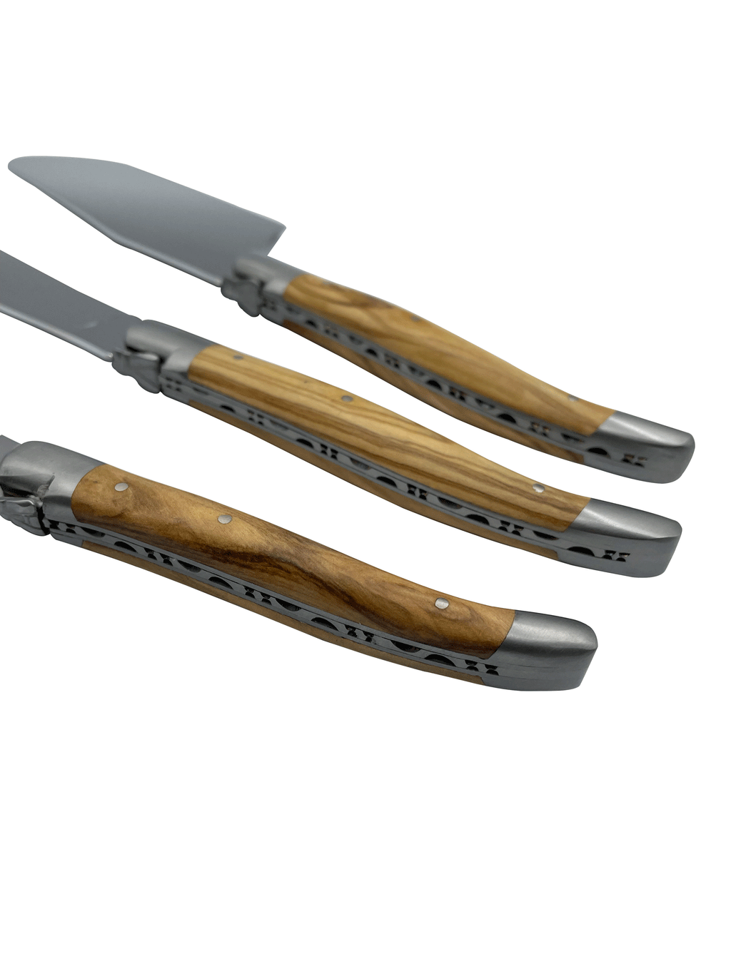 Laguiole en Aubrac Handcrafted 3-Piece Cheese Knife Set with Olivewood Handles
