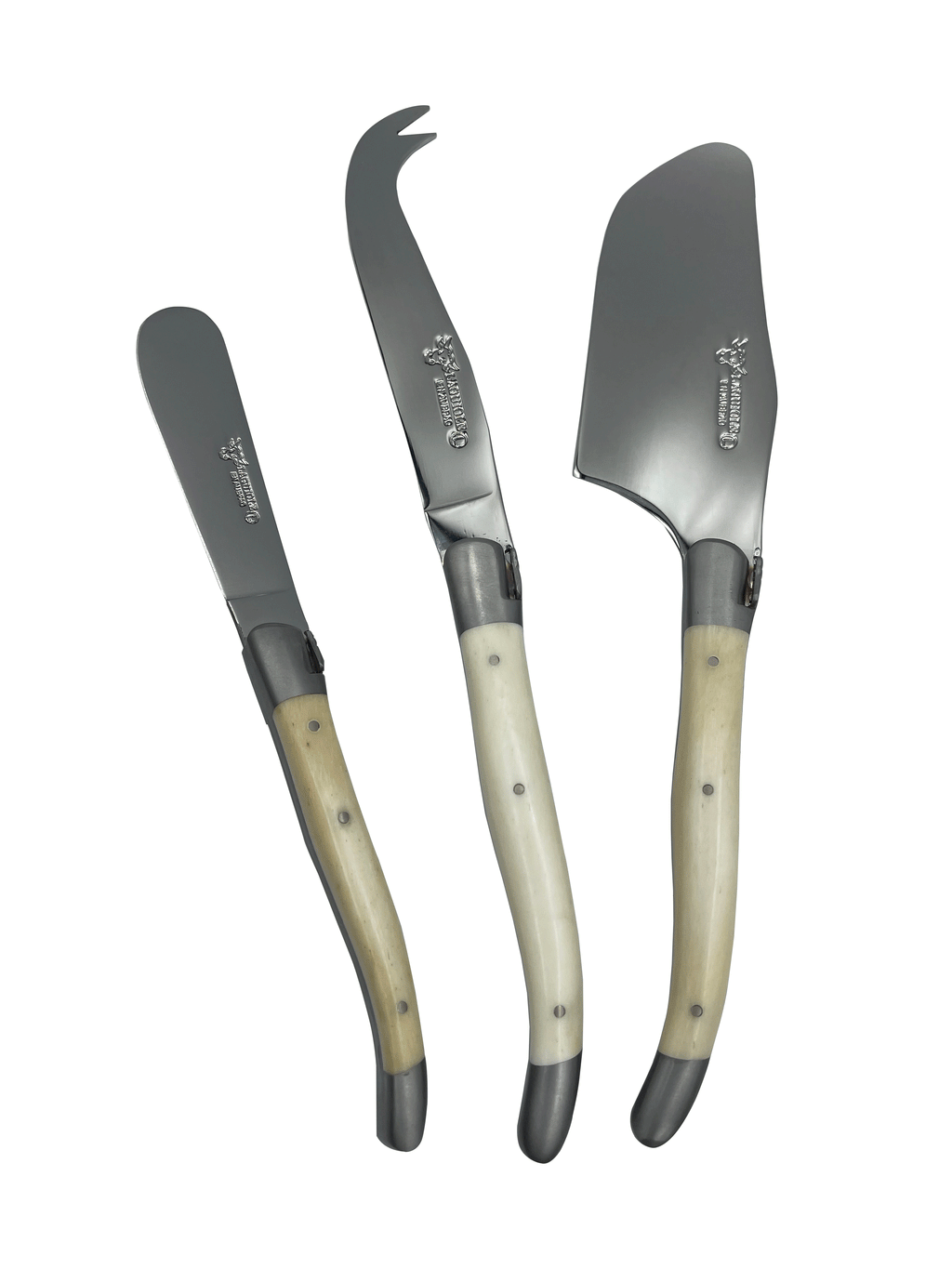 Laguiole en Aubrac Handcrafted 3-Piece Cheese Knife Set with Bone Handles