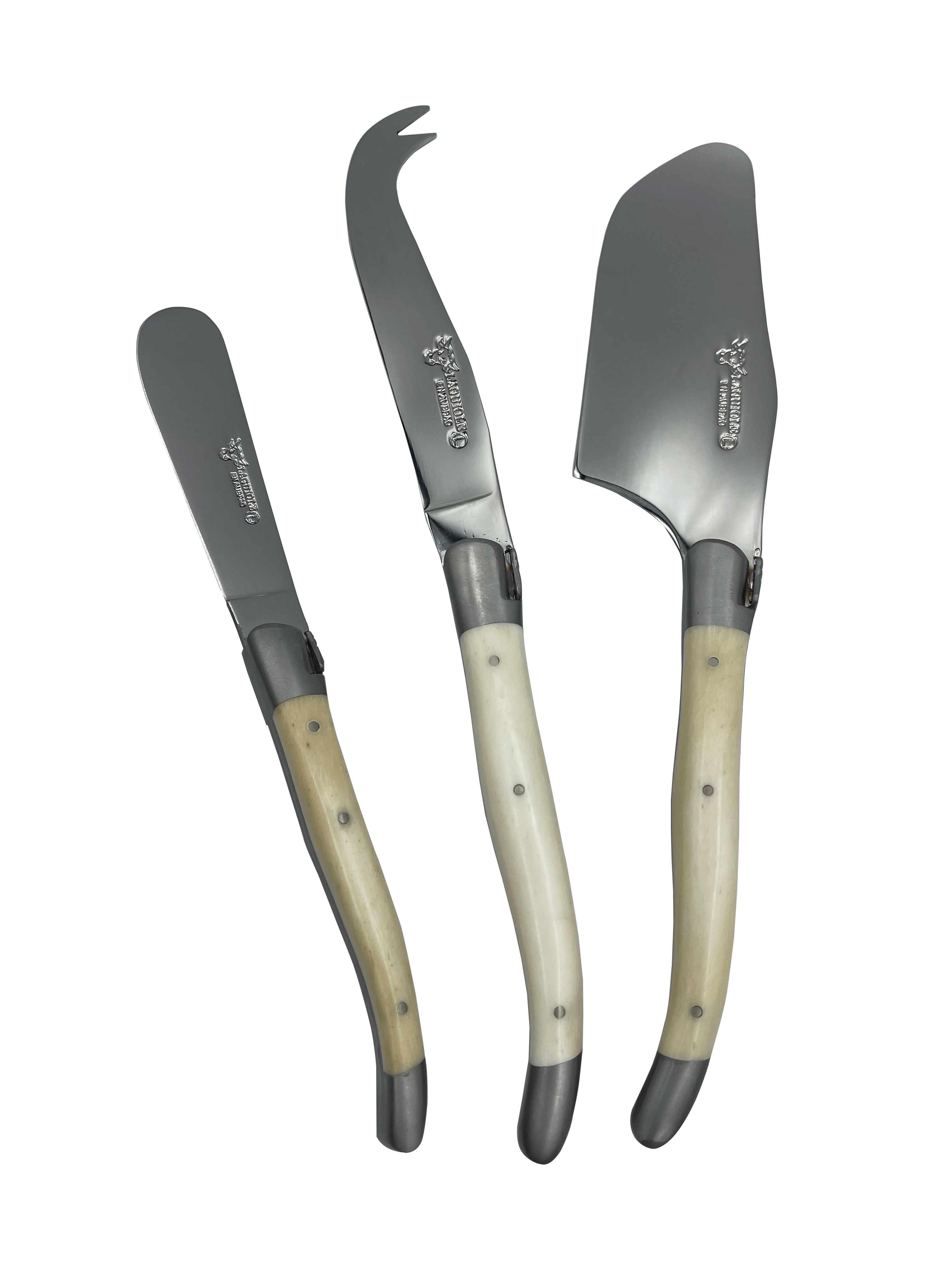 Laguiole en Aubrac Handcrafted 3-Piece Cheese Knife Set with Bone Handles