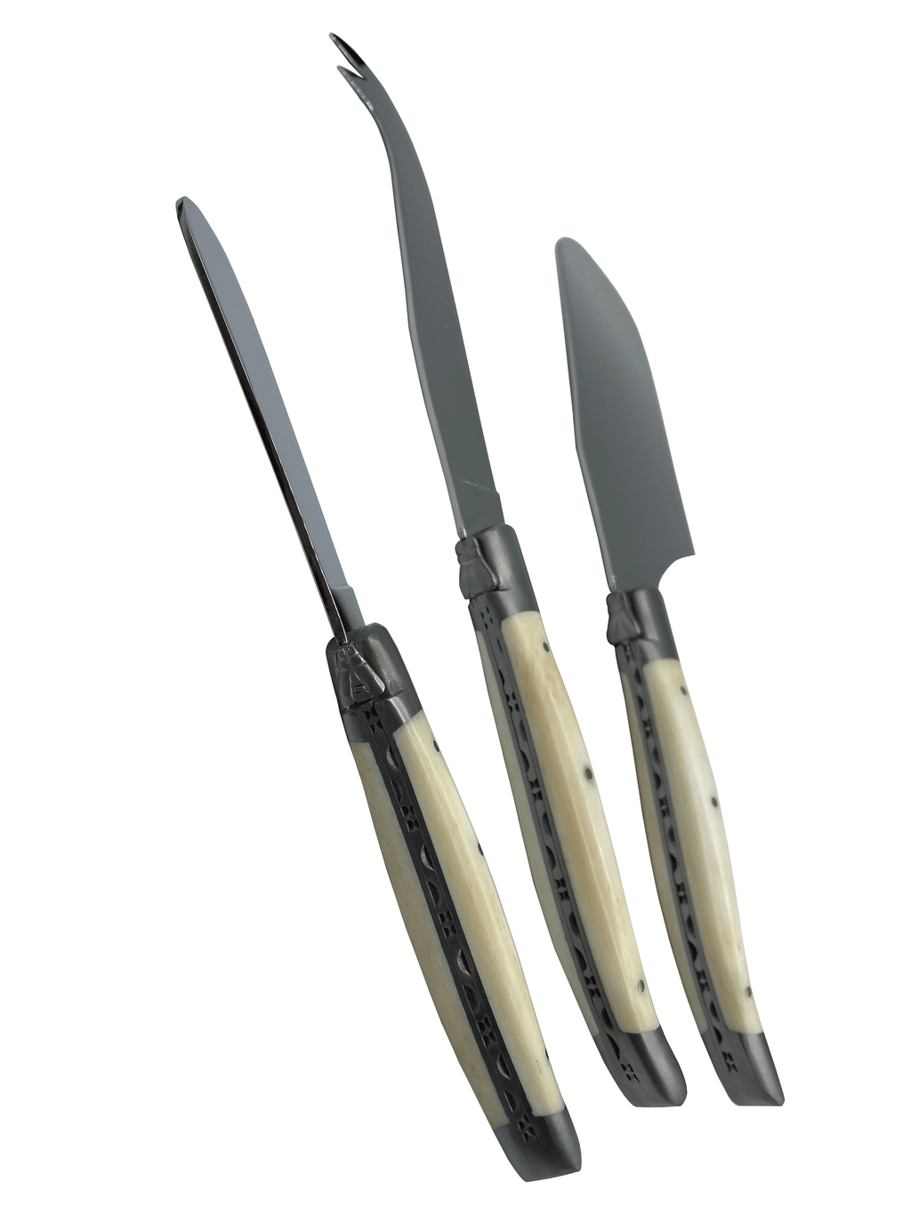 Laguiole en Aubrac Handcrafted 3-Piece Cheese Knife Set with Bone Handles