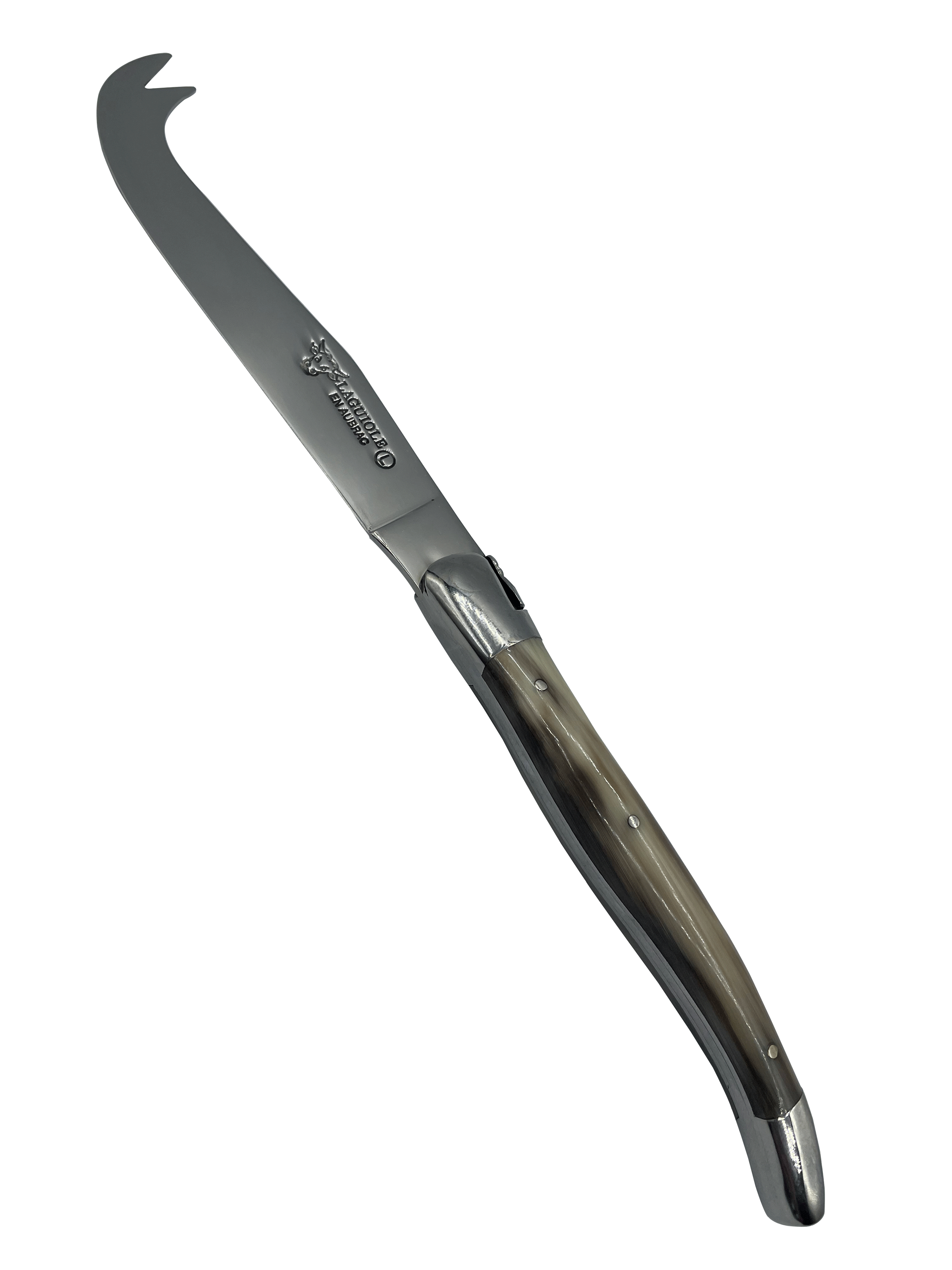 Laguiole en Aubrac Handcrafted 3-Piece Cheese Knife Set with Solid Horn Handles