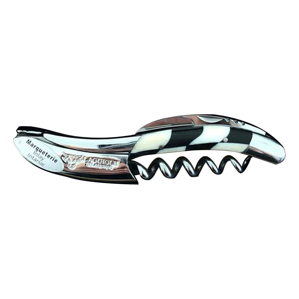 Handcrafted Sommelier Waiter's Corkscrew with Ebony & Bone Checkerboard Handle, Shiny Finish by Laguiole en Aubrac