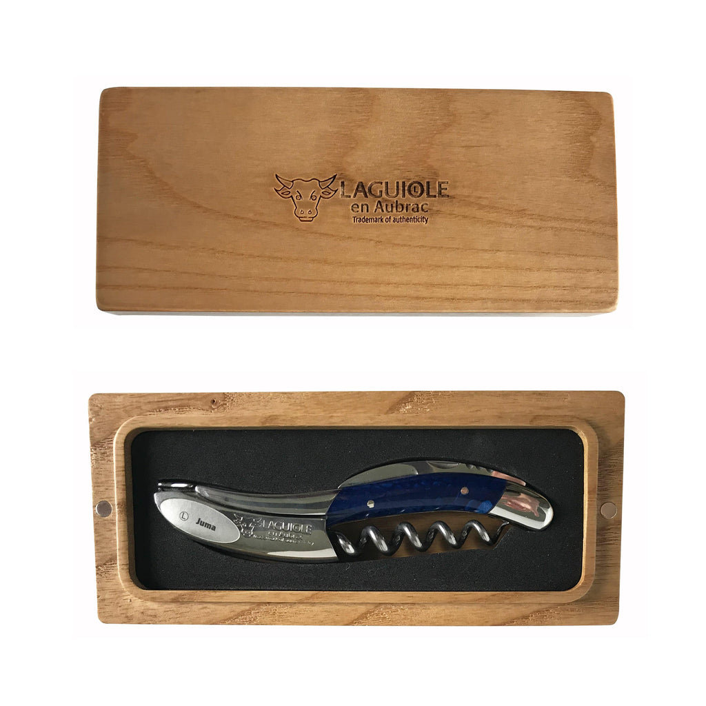 Handcrafted Sommelier Waiter's Corkscrew with Juma Blue Handle by Laguiole en Aubrac