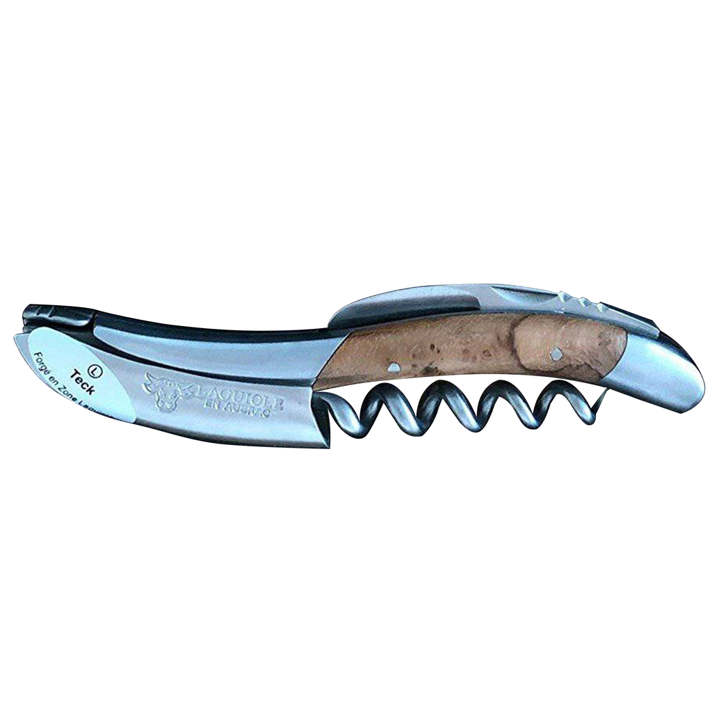 Handcrafted Sommelier Waiter's Corkscrew with Teak Burl Wood Handle, Brushed Bolster by Laguiole en Aubrac