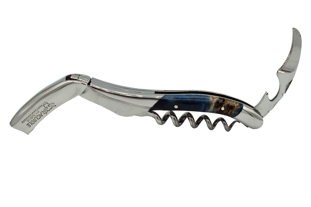 Handcrafted Sommelier Waiter's Corkscrew with Stabilized Blue Poplar Burl Handle, Polished Bolster by Laguiole en Aubrac