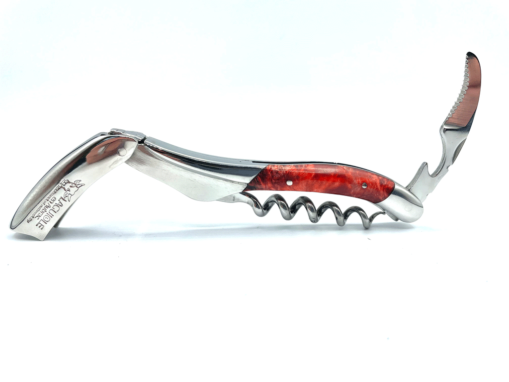 Handcrafted Sommelier Waiter's Corkscrew with Stabilized Red Poplar Burl Handle, Polished Bolster by Laguiole en Aubrac