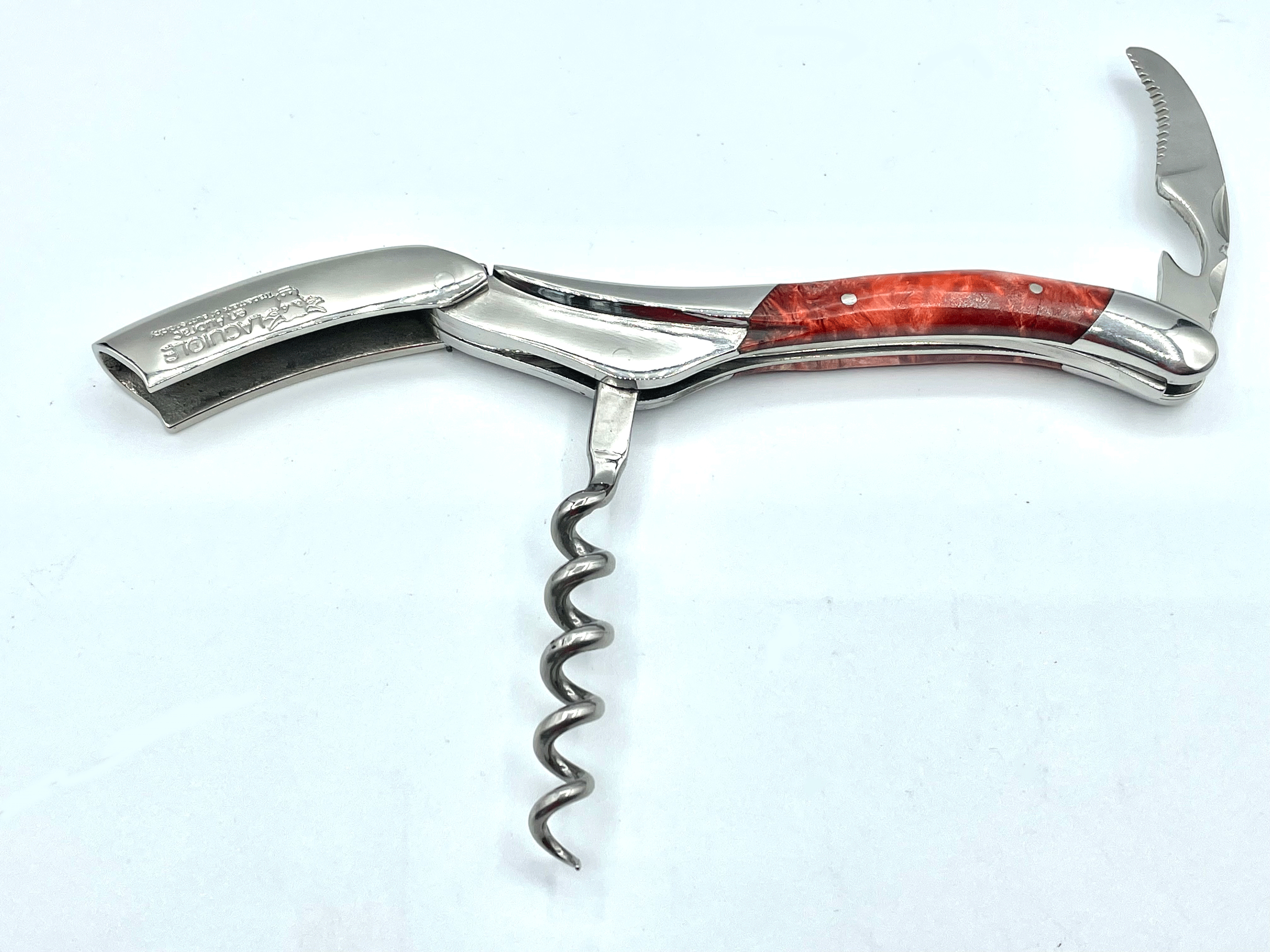 Handcrafted Sommelier Waiter's Corkscrew with Stabilized Red Poplar Burl Handle, Polished Bolster by Laguiole en Aubrac