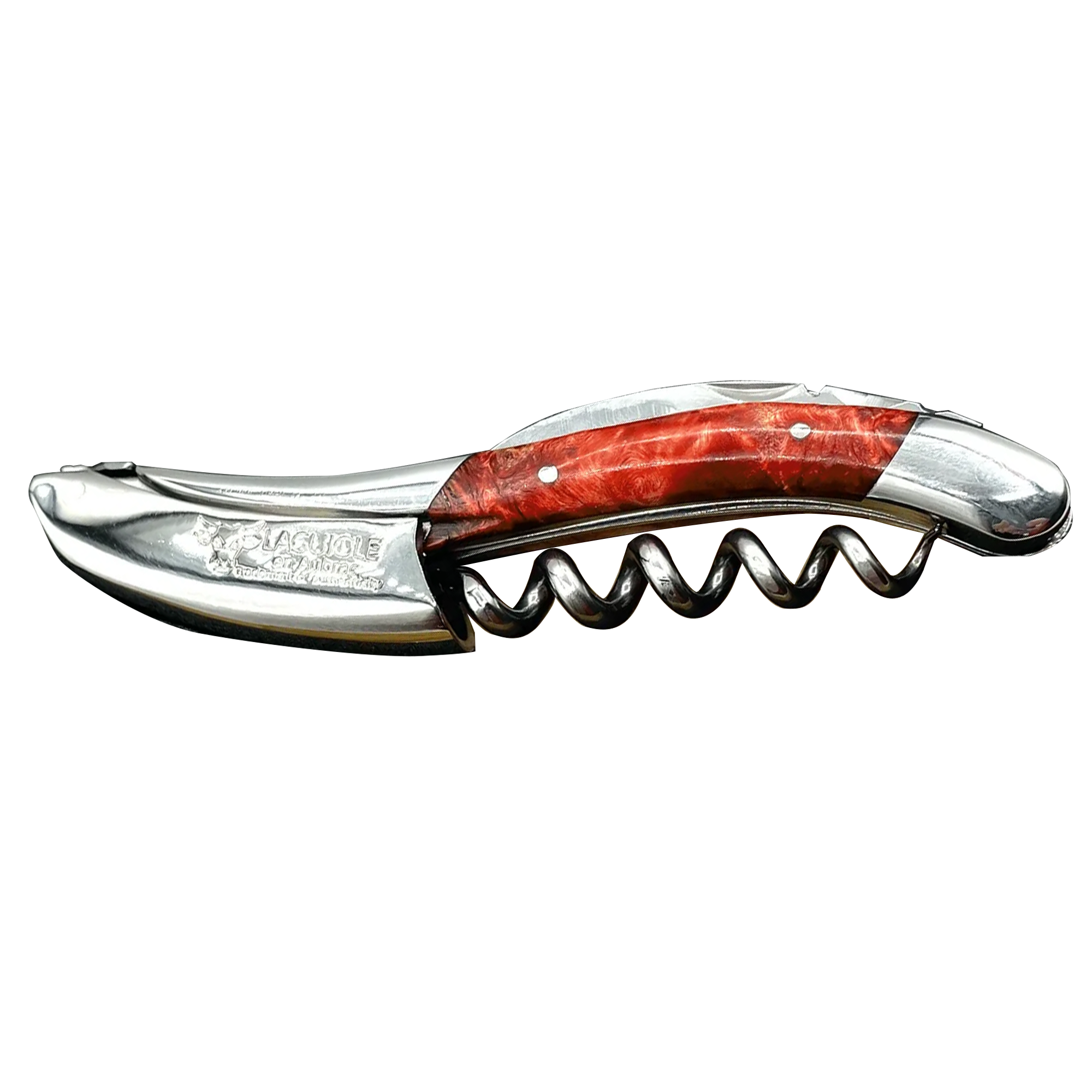 Handcrafted Sommelier Waiter's Corkscrew with Stabilized Red Poplar Burl Handle, Polished Bolster by Laguiole en Aubrac