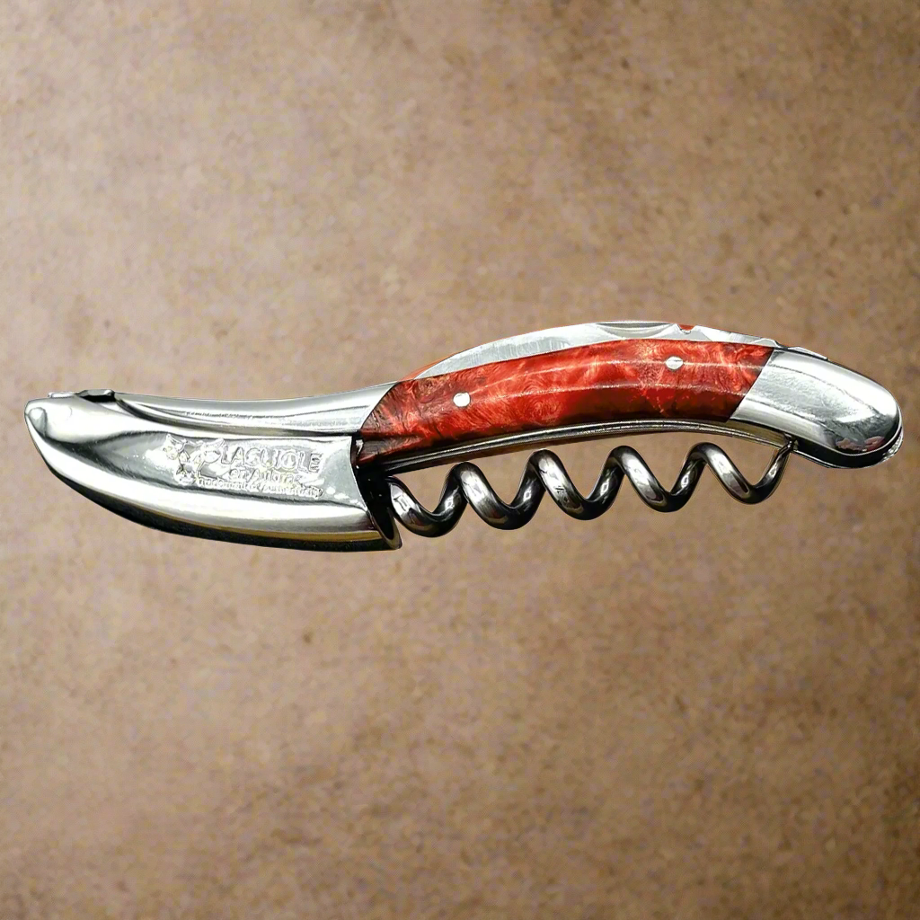 Handcrafted Sommelier Waiter's Corkscrew with Stabilized Red Poplar Burl Handle, Polished Bolster by Laguiole en Aubrac