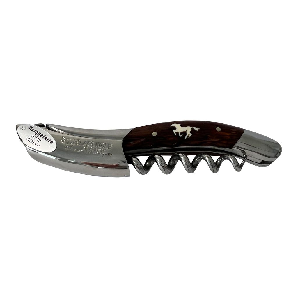 Handcrafted Sommelier Waiter's Corkscrew, Marqueterie Amourette With Inlayed Horse Handle by Laguiole en Aubrac