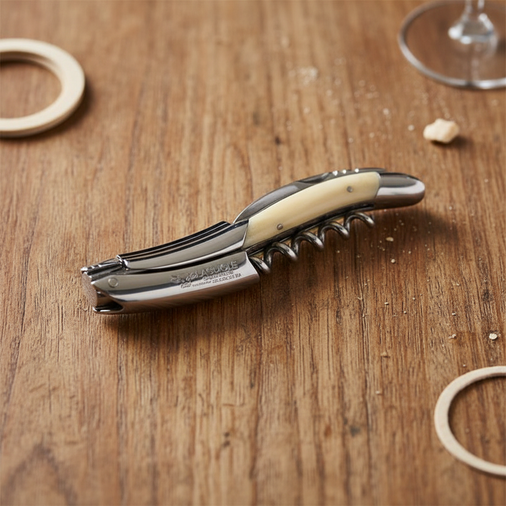 Handcrafted Sommelier Waiter's Corkscrew with Zebu Bone Handle, Polished Bolster by Laguiole en Aubrac