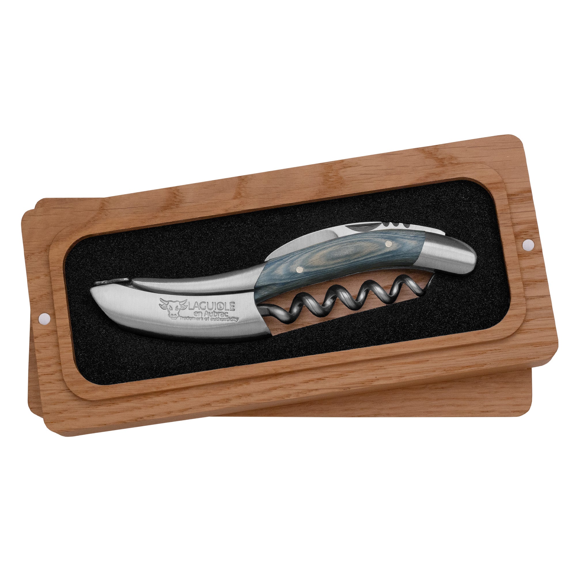Handcrafted Sommelier Waiter's Corkscrew with Blue Pakkawood Handle by Laguiole en Aubrac