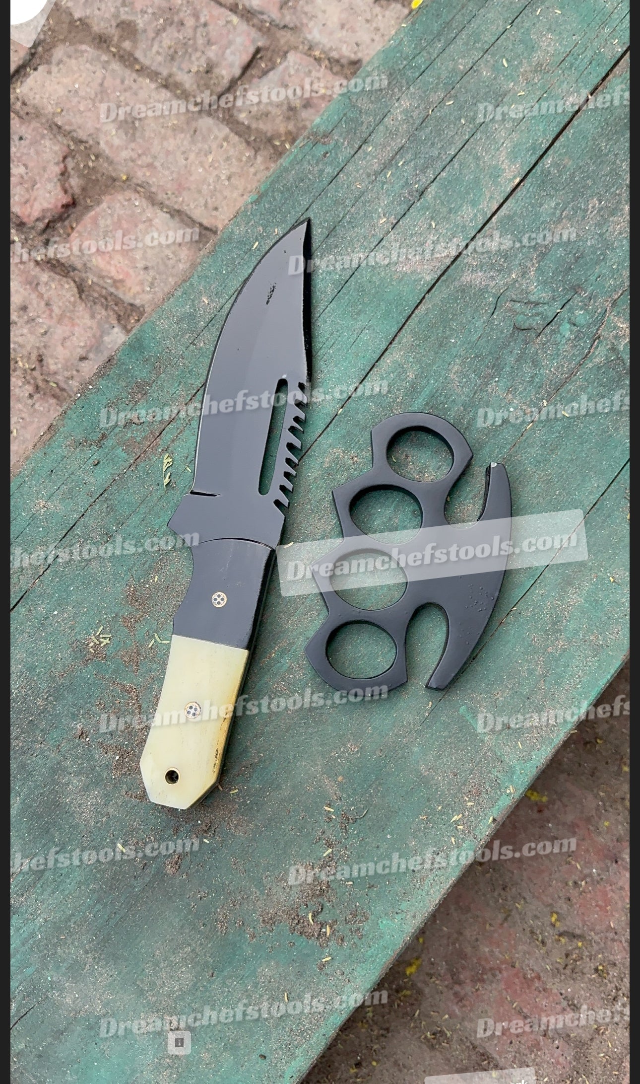 Handmade Sylo Knuckle and Knife Set with Belt Loop Leather Case – Solid Brass Knuckle for Self Defense