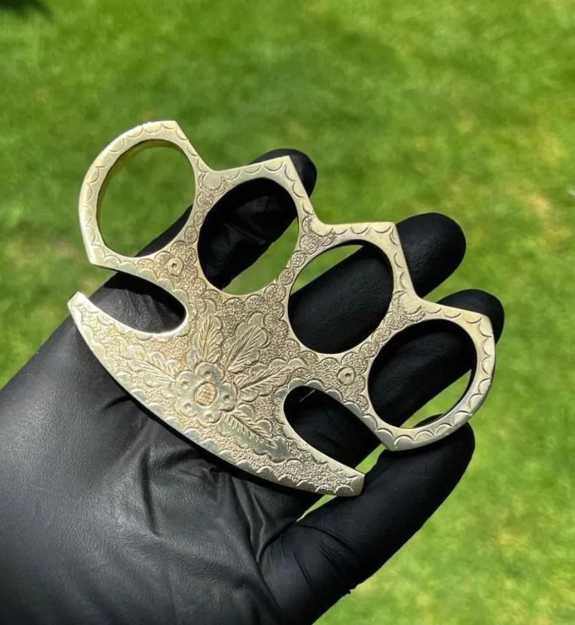 Handmade Engraved Brass Knuckle with Belt Loop Leather Case – Solid Brass Self Defense Tool