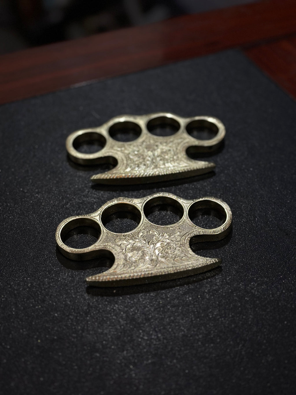 Custom Handmade Brass Engraved Knuckle with Belt Loop Leather Case - Solid Brass Self-Defense Duster