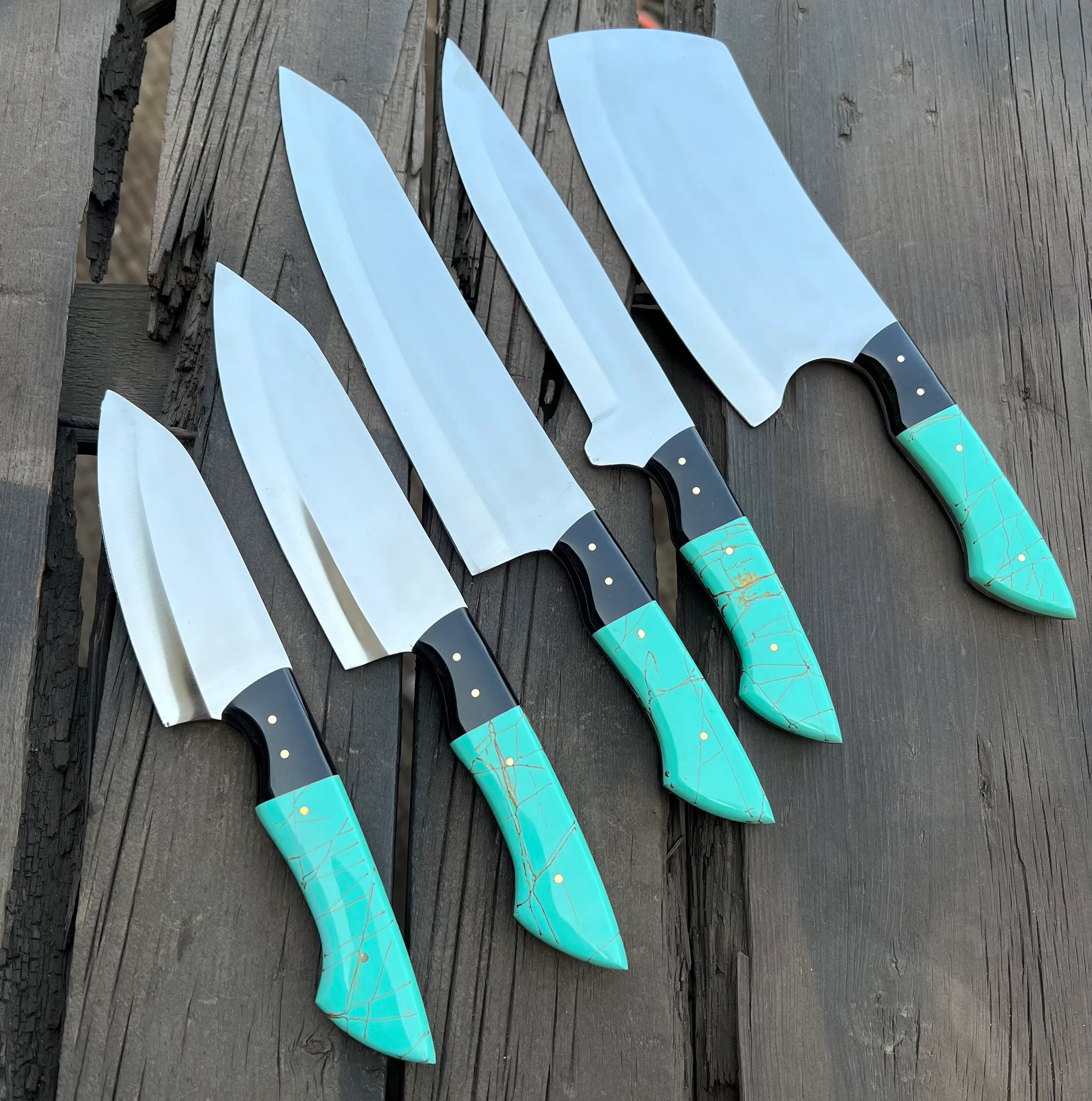 Stainless Knife Set – 8" Forged Stainless Steel Blade with Epoxy Resin Handle & Leather Sheath