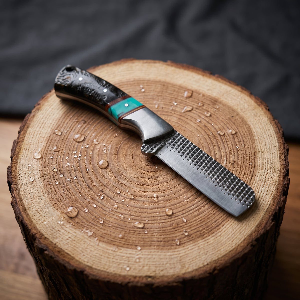Titan "Sierra Turquoise" Ram Horn Skinner | High Carbon RASP Steel Blade, Turquoise Inlay TIK-007