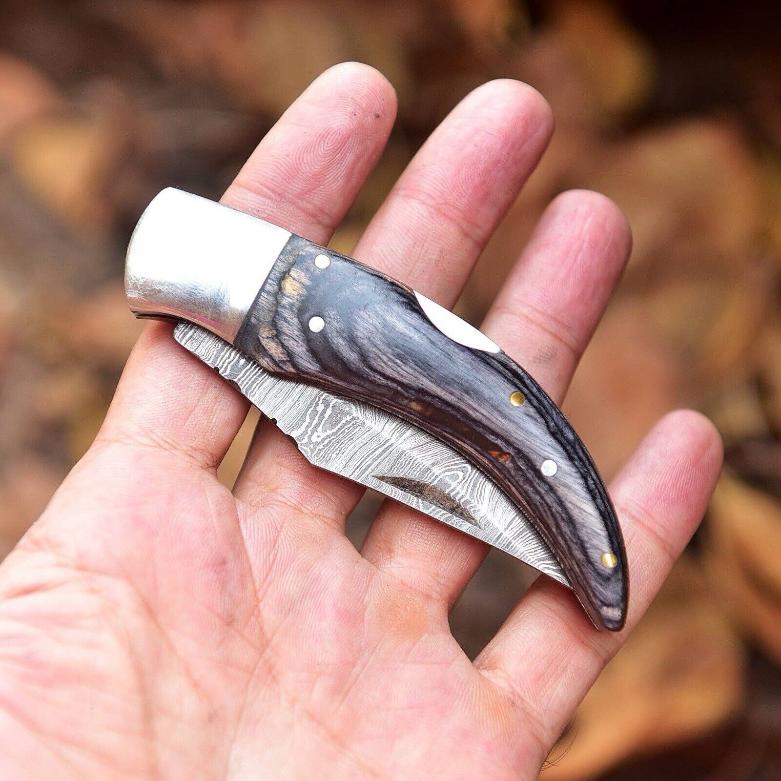Exclusive Handmade Damascus Pocket Knife – 4" Rosewood Handle with Custom Belt Loop Leather Case