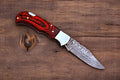 Exotic Wood Damascus Pocket Knife with Back Lock
