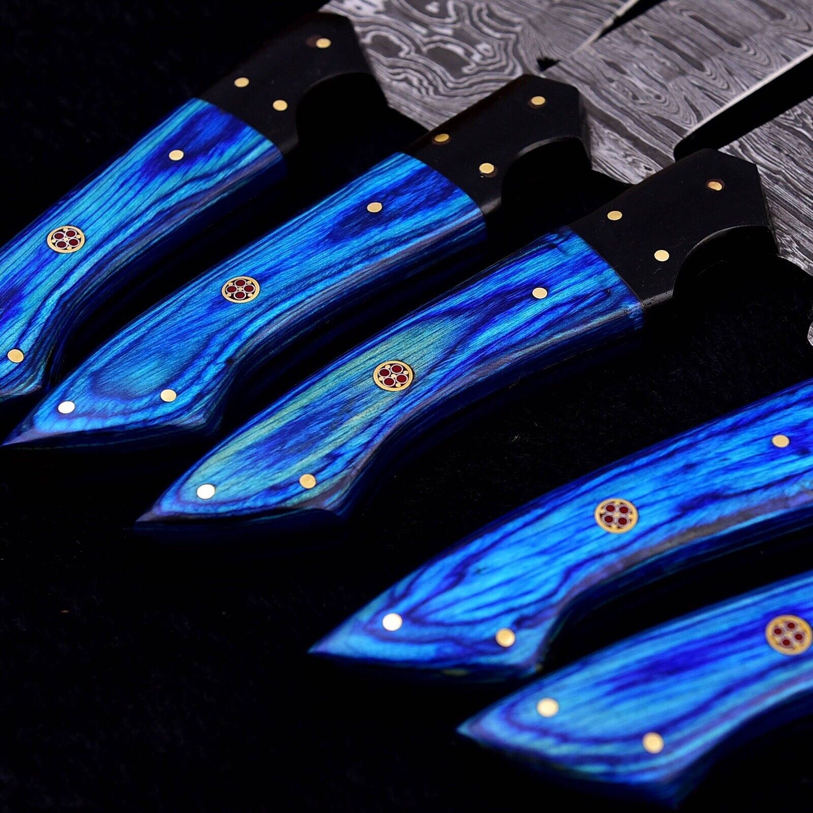 Custom Handmade Damascus Knife Set with Block