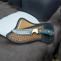 Frontier Western Cowboy Belt Knife – 9" Handmade Damascus Steel Knife with Pine Cone Handle & Leather Sheath