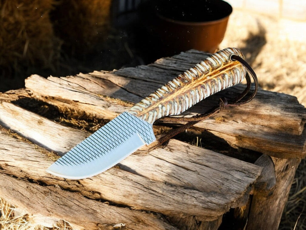 Best Ranch Cowboy Knife – 4" Rasp Steel Blade with Cross-draw Sheath