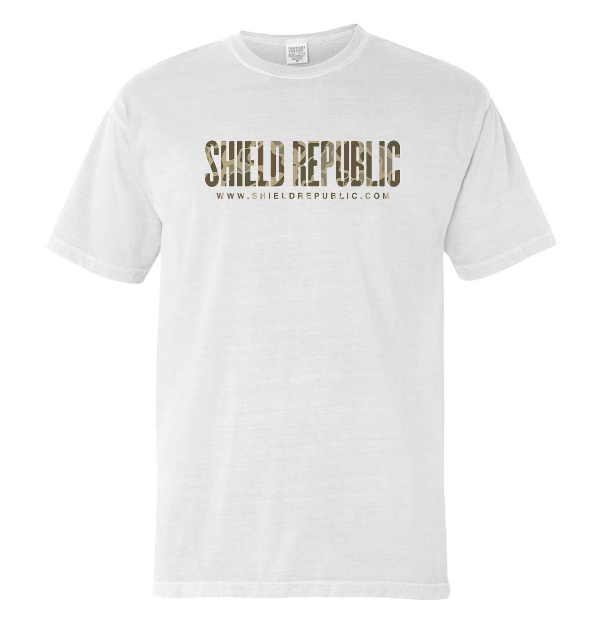 Shield Republic Duck Camo Banner Text T-shirt - White Cotton Tee | Relic & Reel