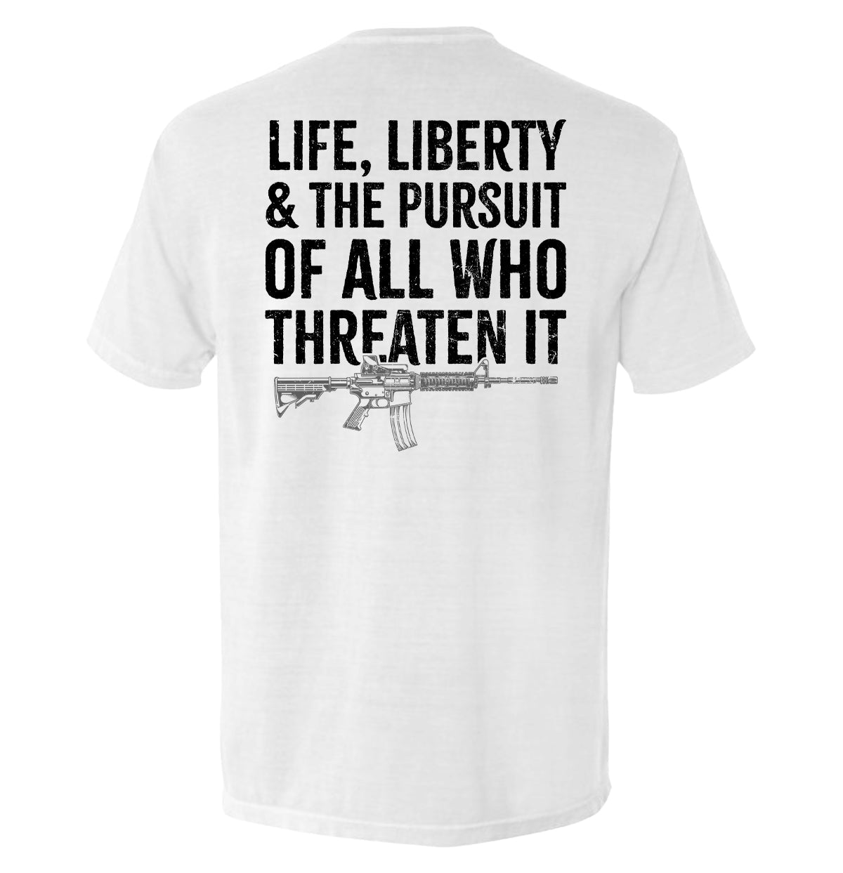 Life, Liberty & The Pursuit graphic white t-shirt - Shield Republic