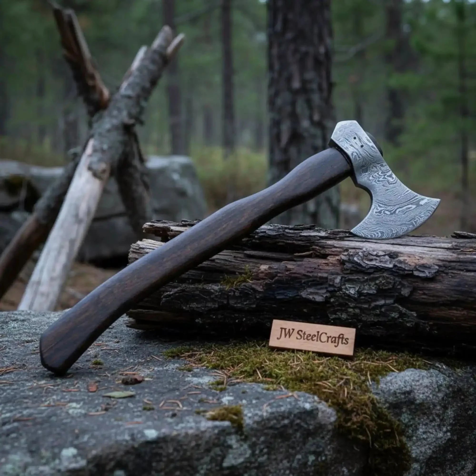 Bearded Bushcraft Hatchet with Damascus Blade