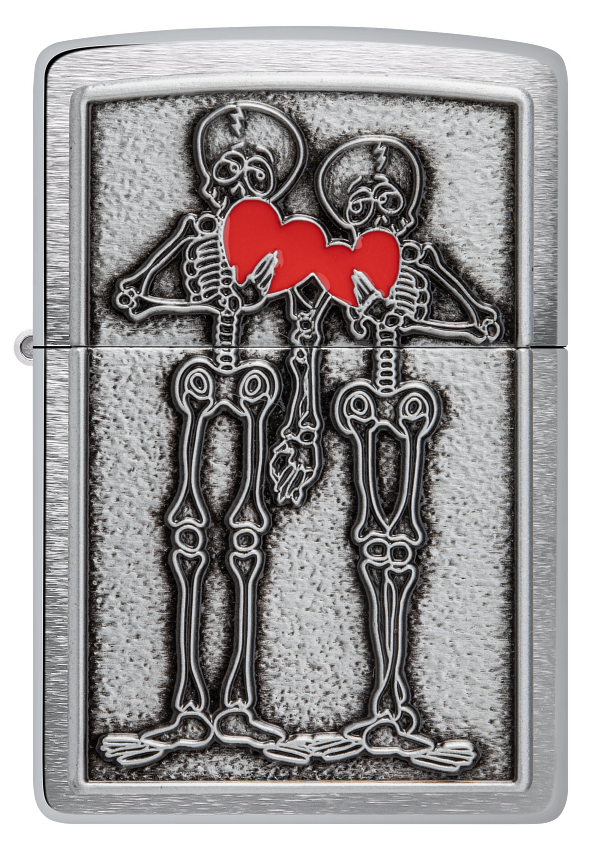 Zippo Romantic Skeleton Emblem, Brushed Chrome Lighter #48688