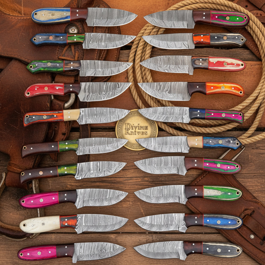 Damascus Hunting Skinner Knives Lot with Twenty Blades