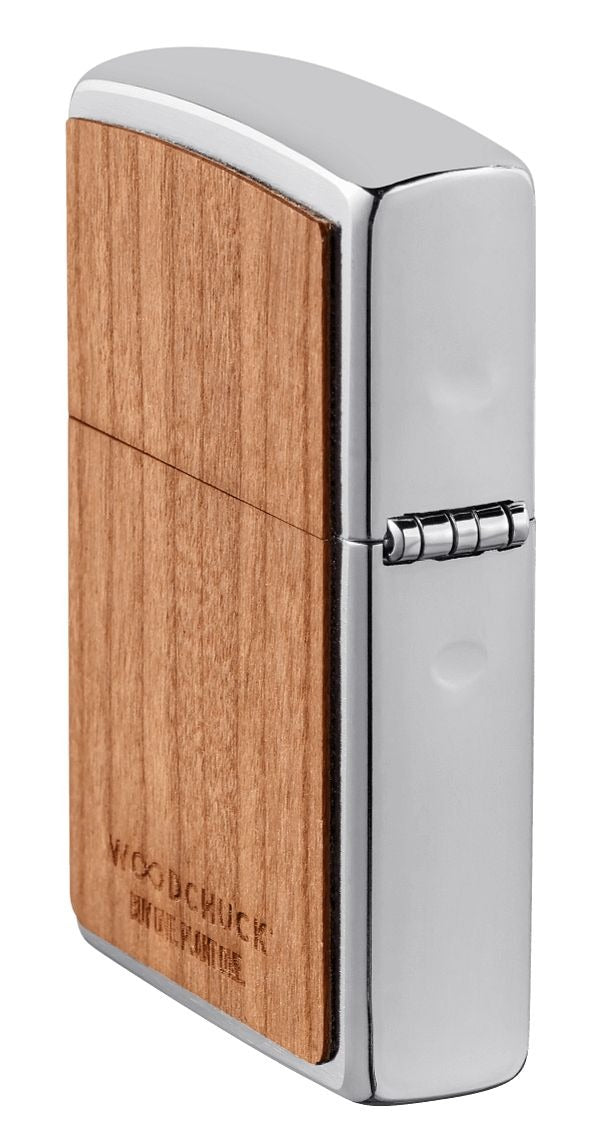 Zippo WOODCHUCK USA Cherry Wood Emblem, Brushed Chrome Lighter #49462