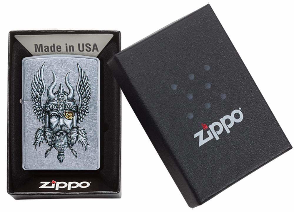 Zippo Nordic Viking Warrior, Street Chrome Lighter #29871