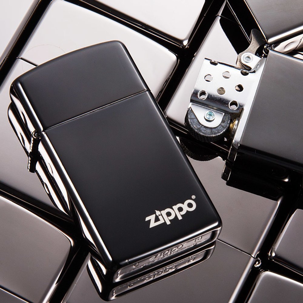 Zippo Slim High Polish Black with Logo, Lighter #28123ZL