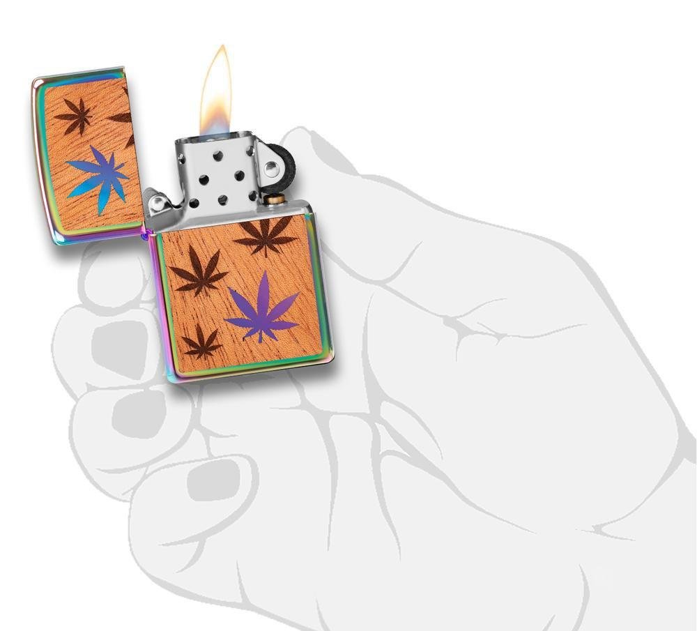 Zippo WOODCHUCK USA Cannabis Leaves, High Polish Spectrum Lighter #29903